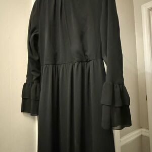 Chic Black Long Sleeve Dress with Ruffle Cuffs